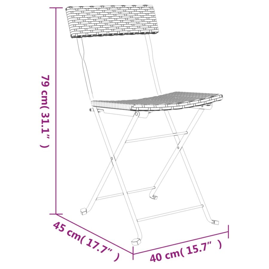 Bistrostoelen 4 st inklapbaar poly rattan en staal grijs - Afbeelding 9