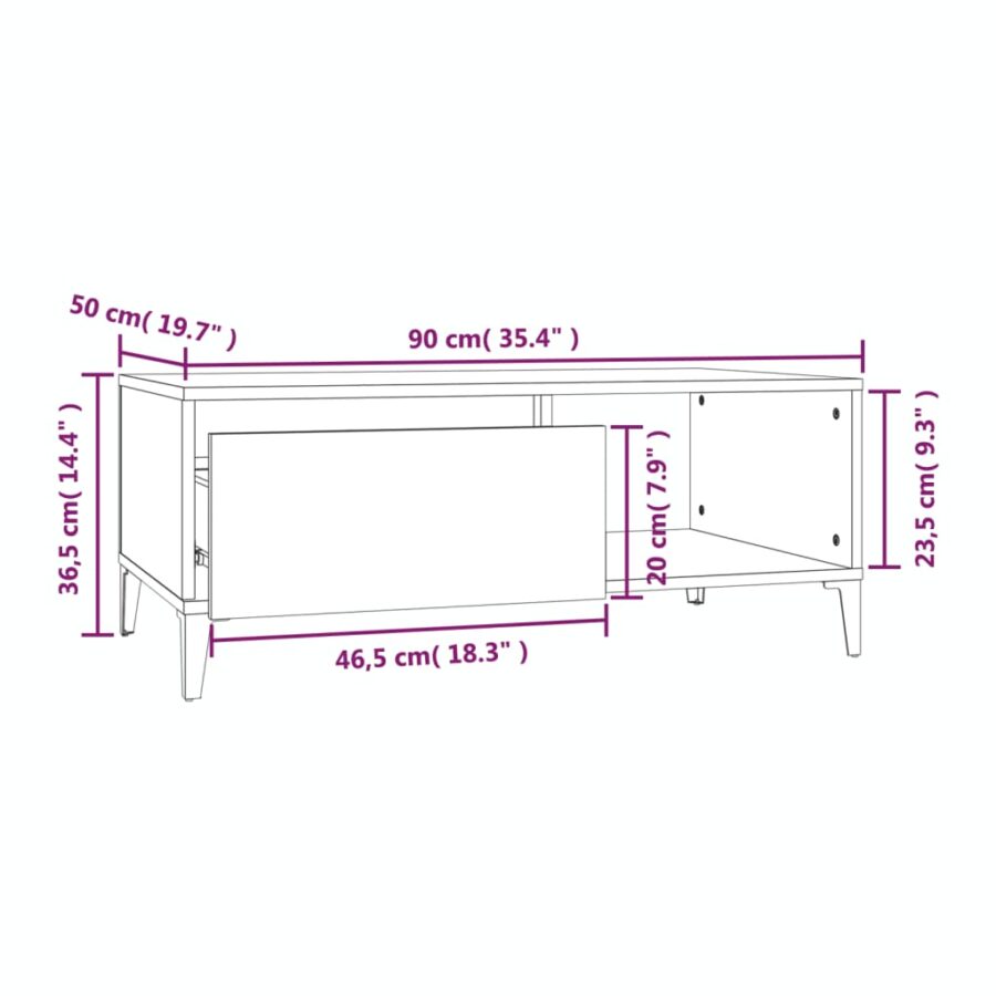 Salontafel 90x50x36,5 cm bewerkt hout hoogglans wit - Afbeelding 8