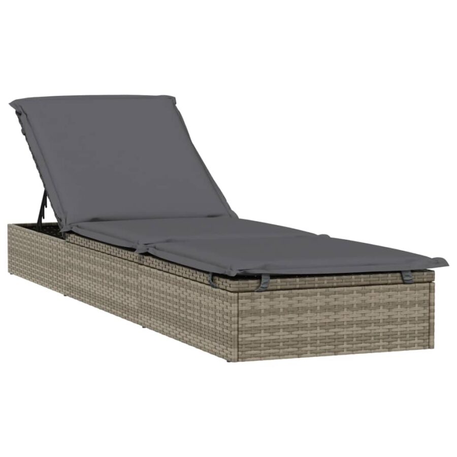 Ligbed met tafel 1 st poly rattan grijs - Afbeelding 3