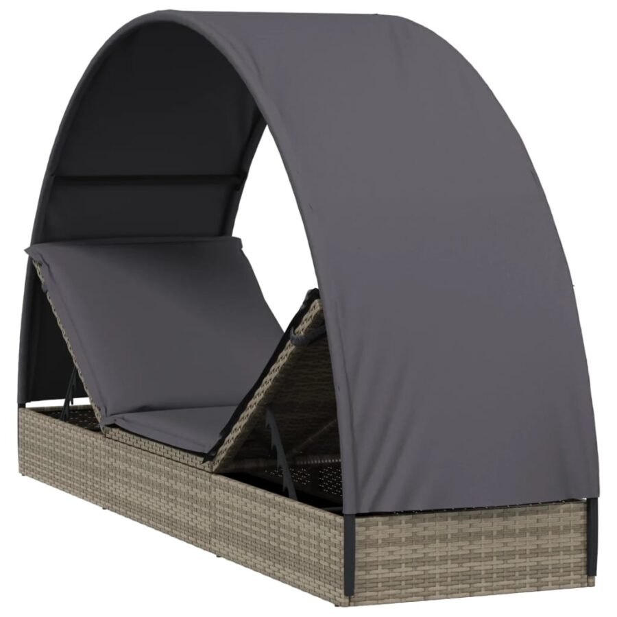 Ligbed met rond dak 211x57x140 cm poly rattan grijs - Afbeelding 8