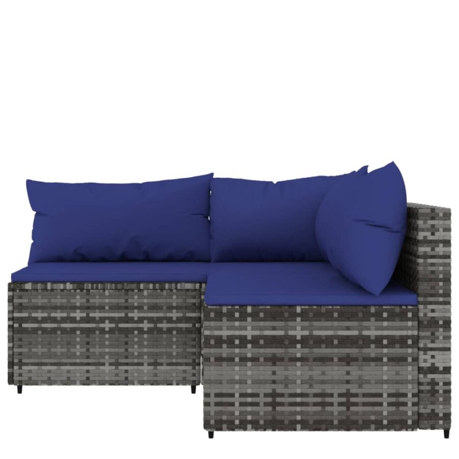 3-delige Loungeset met kussens poly rattan grijs - Afbeelding 3