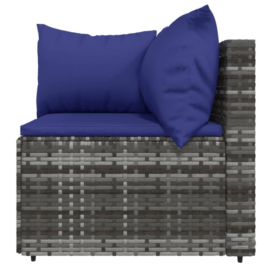 3-delige Loungeset met kussens poly rattan grijs - Afbeelding 5