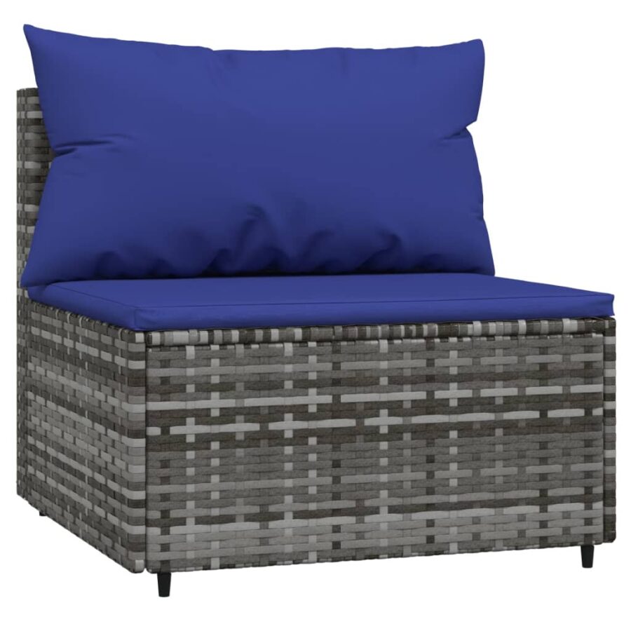 3-delige Loungeset met kussens poly rattan grijs - Afbeelding 6