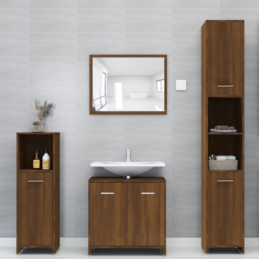 Badkamerkast 30x30x95 cm bewerkt hout bruin eikenkleur - Afbeelding 3