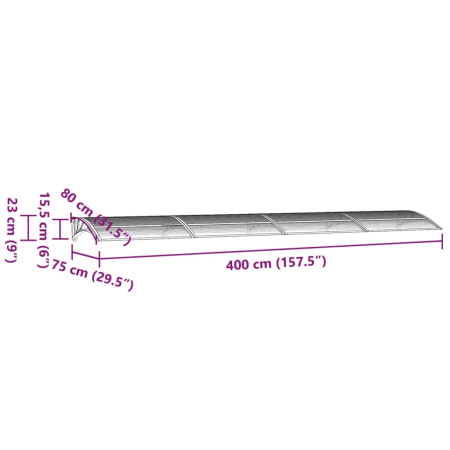 Deurluifel 400x75 cm polycarbonaat grijs en transparant - Afbeelding 6