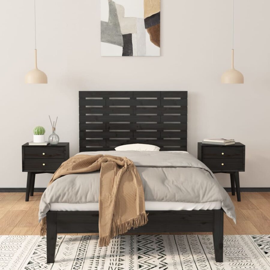 Hoofdbord wandmontage 81x3x63 cm massief grenenhout zwart - Afbeelding 3