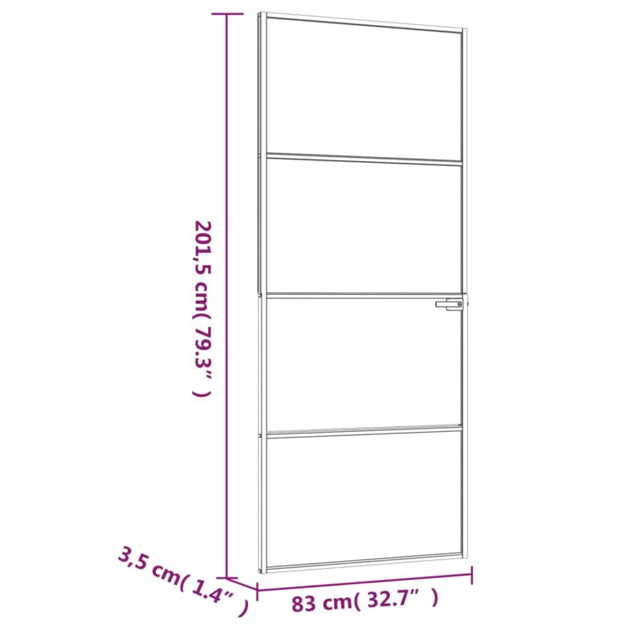 Binnendeur 83x201,5 cm gehard glas en aluminium smal zwart - Afbeelding 8