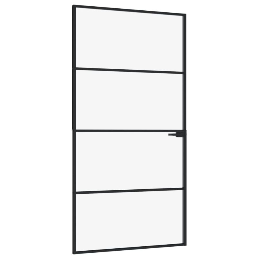 Binnendeur 102x201,5 cm gehard glas en aluminium smal zwart - Afbeelding 2