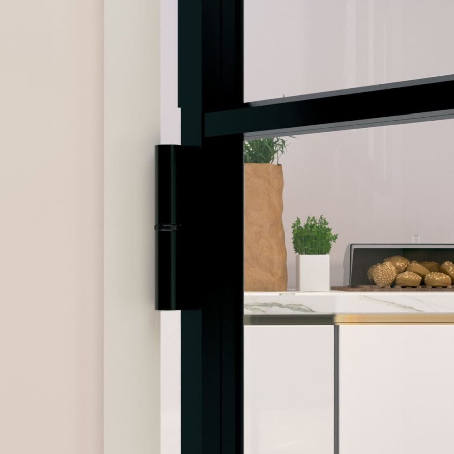 Binnendeur 93x201,5 cm gehard glas en aluminium smal zwart - Afbeelding 6
