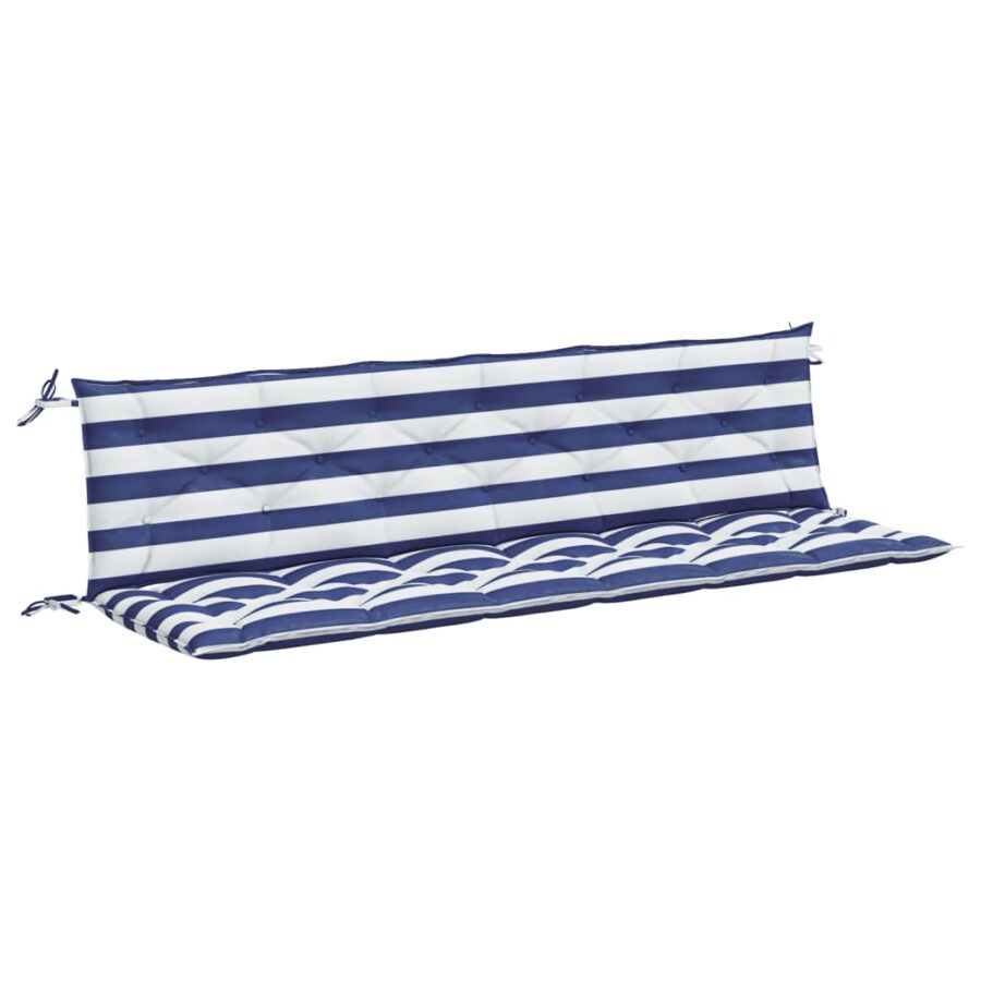 Tuinbankkussens 2 st gestreept 200x50x7 cm stof wit en blauw - Afbeelding 2