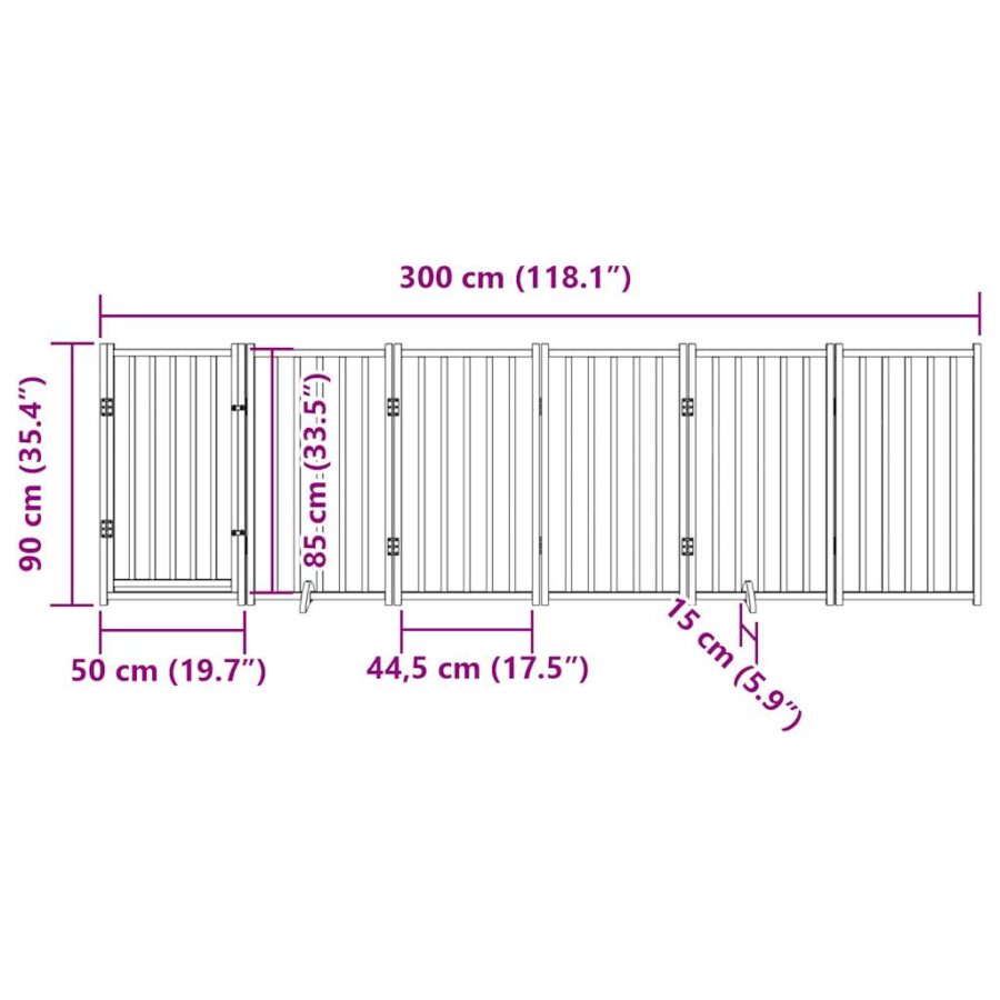 Hondenhek inklapbaar 6panelen 300cm massief vurenhout bruin eik - Afbeelding 11