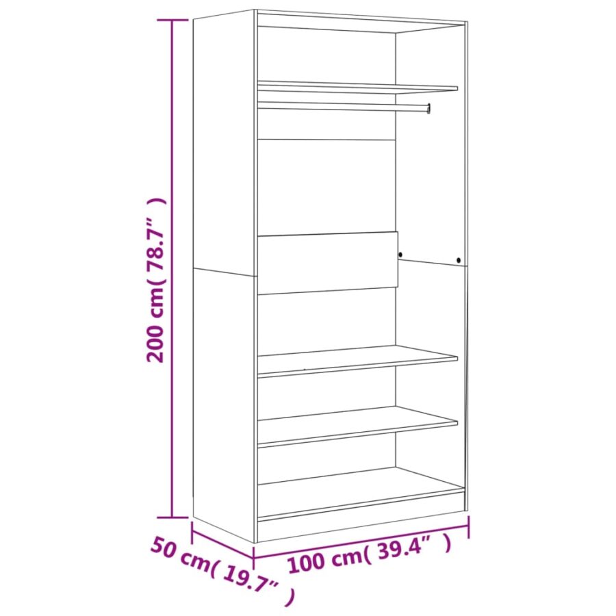 Kledingkast 100x50x200 cm bewerkt hout bruin eikenkleur - Afbeelding 8