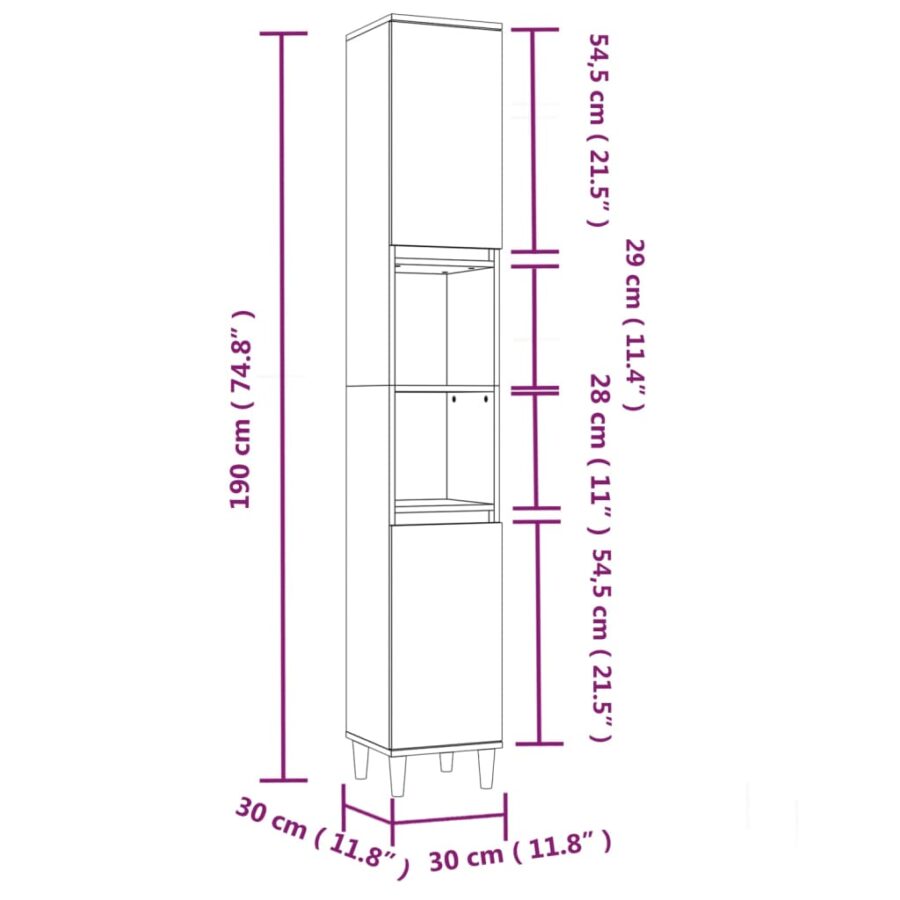 Badkamerkast 30x30x190 cm bewerkt hout wit - Afbeelding 11