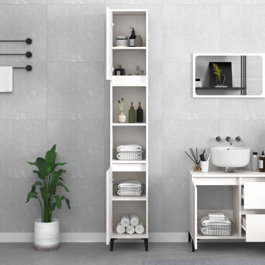 Badkamerkast 30x30x190 cm bewerkt hout wit - Afbeelding 3