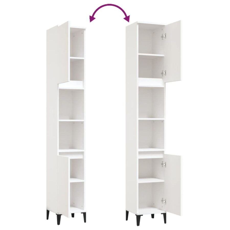 Badkamerkast 30x30x190 cm bewerkt hout wit - Afbeelding 9