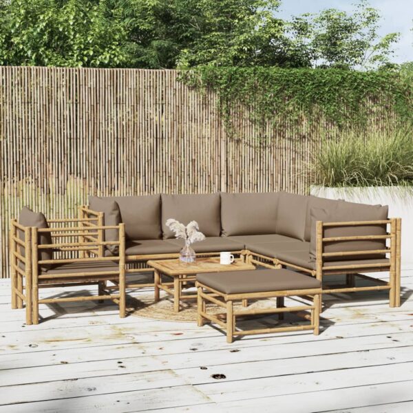 8-delige Loungeset met kussens bamboe taupe