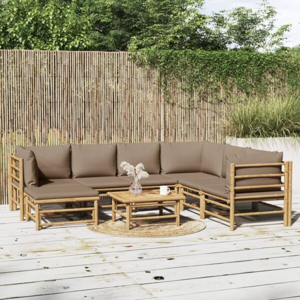8-delige Loungeset met kussens bamboe taupe