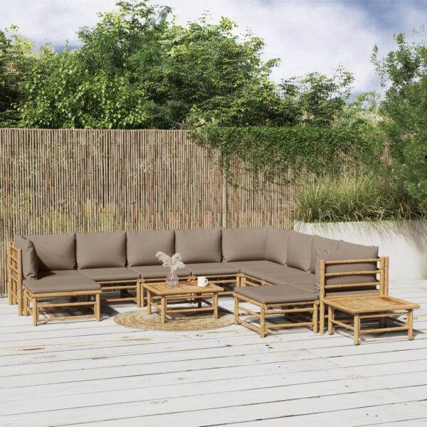 12-delige Loungeset met kussens bamboe taupe