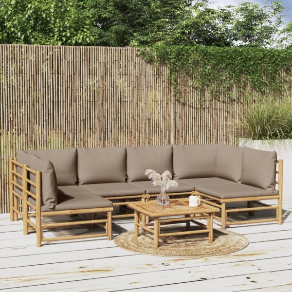 7-delige Loungeset met kussens bamboe taupe