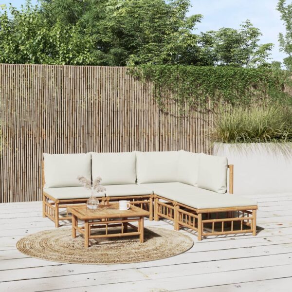 6-delige Loungeset met kussens bamboe crèmewit