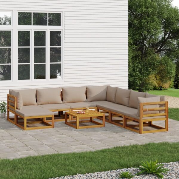 9-delige Loungeset met kussens massief hout taupe