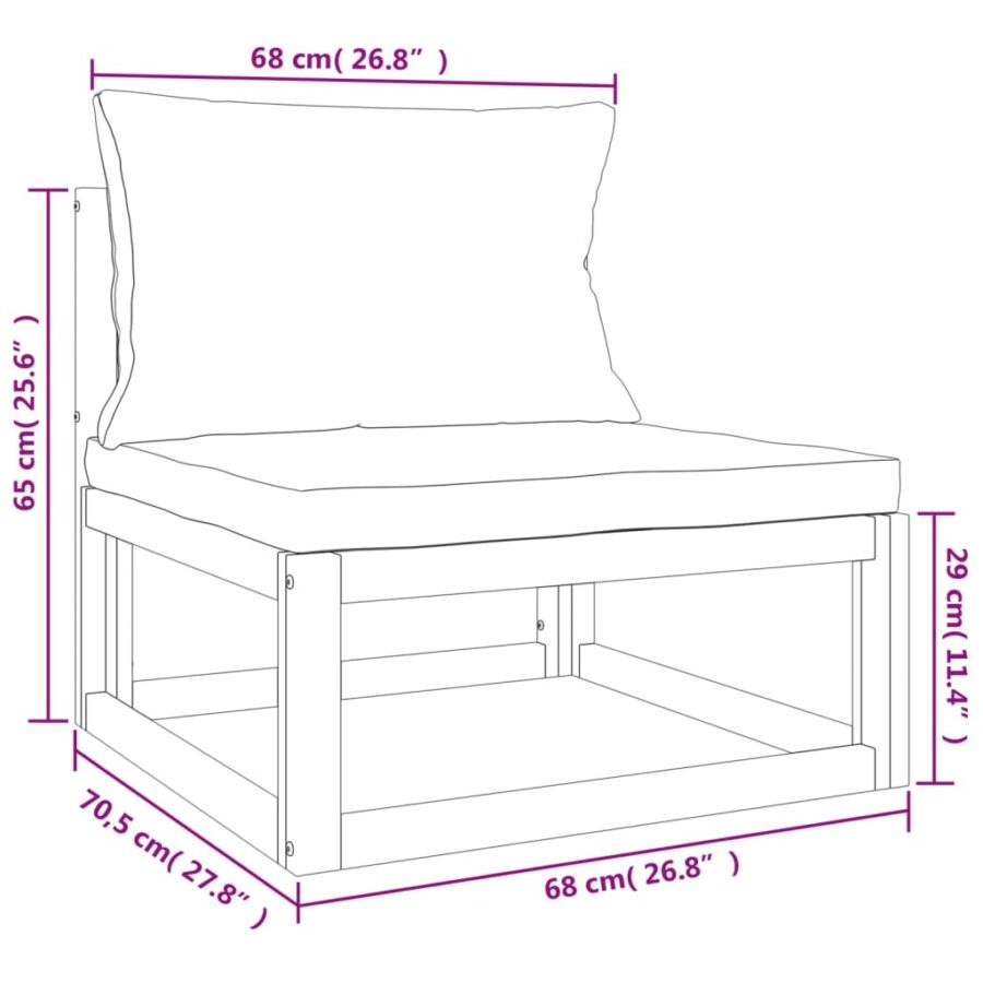 6-delige Loungeset met taupe kussens massief hout - Afbeelding 8