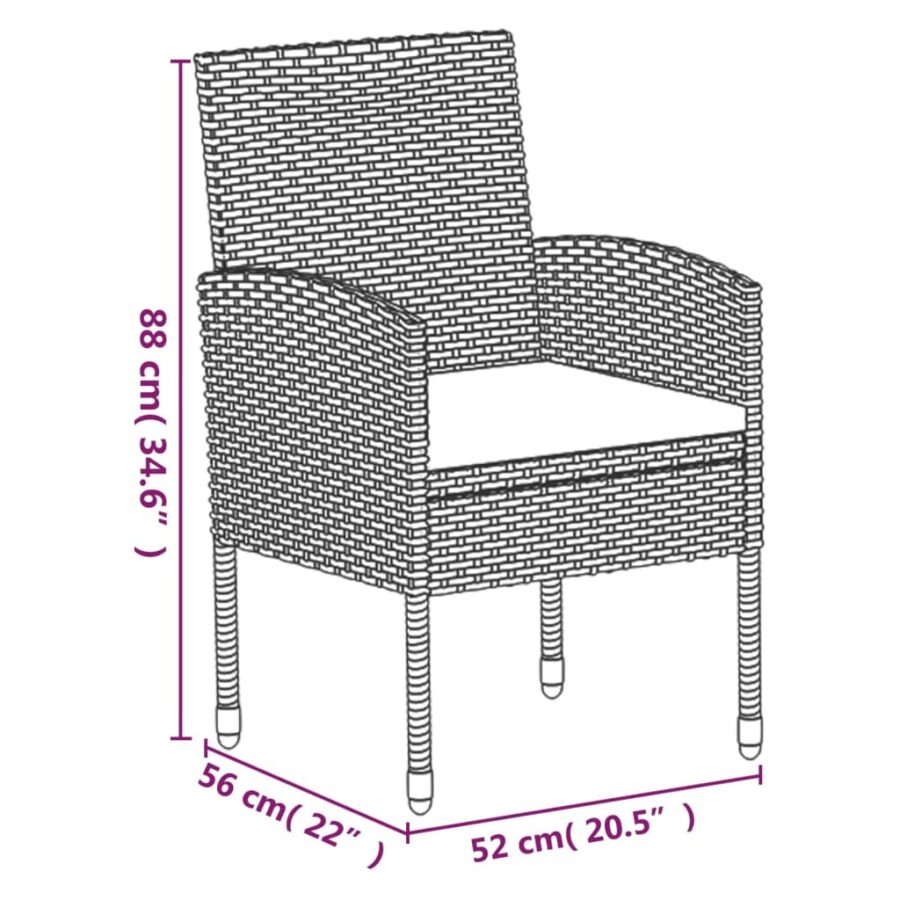5-delige Tuinset met kussens poly rattan zwart - Afbeelding 10