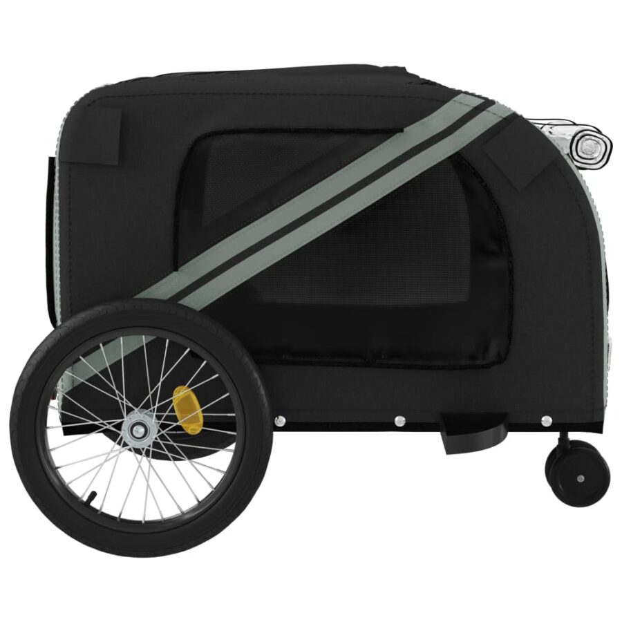 Hondenfietstrailer oxford stof en ijzer grijs en zwart - Afbeelding 7