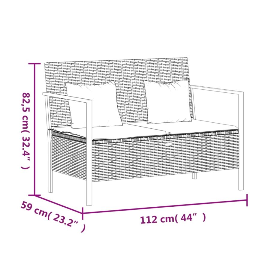 Tuinbank 2-zits met kussens poly rattan grijs - Afbeelding 9