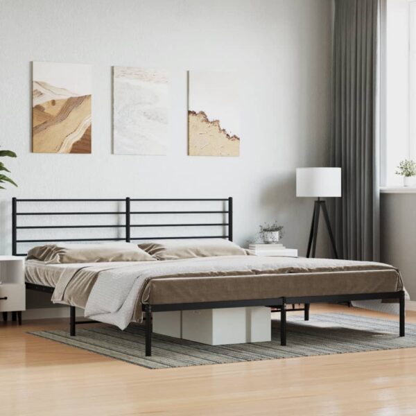 Bedframe met hoofdbord metaal zwart 193x203 cm
