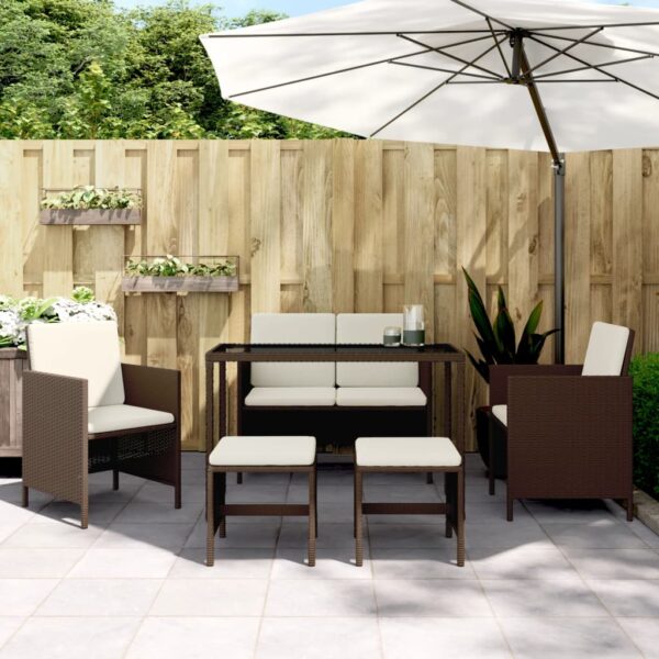 6-delige Tuinset met kussens poly rattan bruin