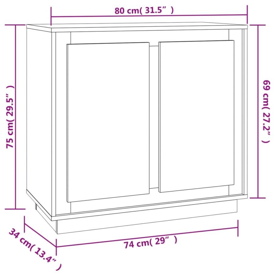 Dressoir 80x34x75 cm bewerkt hout gerookt eikenkleurig - Afbeelding 8