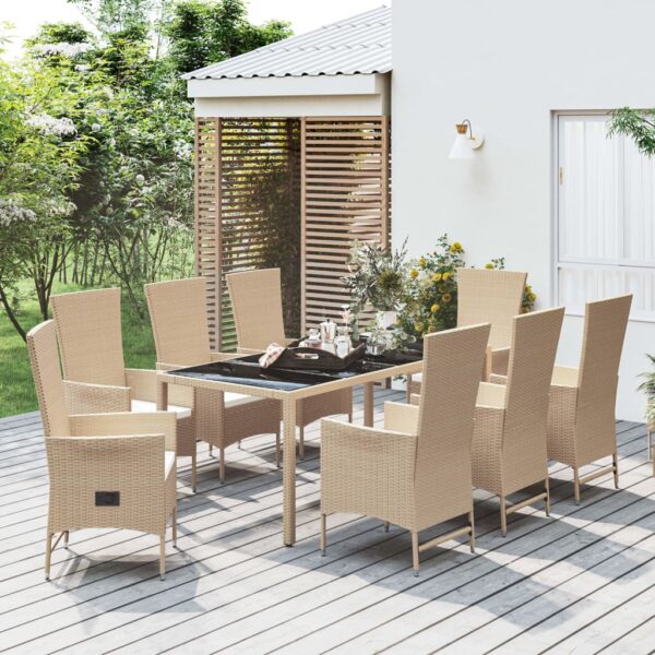 9-delige Tuinset met kussens poly rattan beige