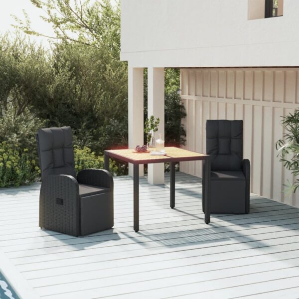 3-delige Tuinset poly rattan en massief acaciahout zwart