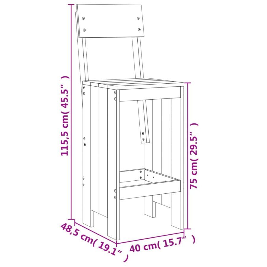 Barkrukken 2 st 40x48,5x115,5 cm massief grenenhout wit - Afbeelding 9