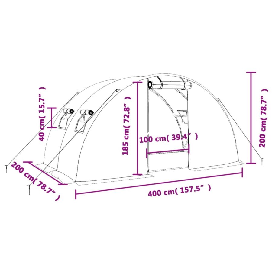 Tuinkas met stalen frame 8 m² 4x2x2 m - Afbeelding 12
