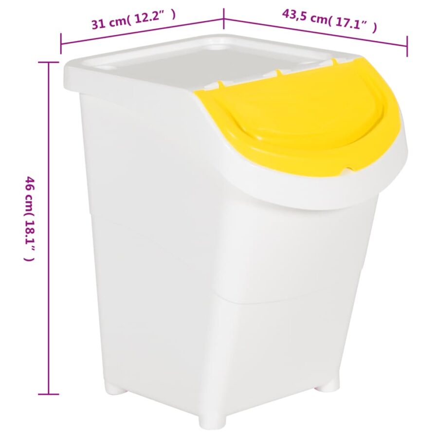 Afvalbakken met deksels stapelbaar 3 st PP 120 L wit - Afbeelding 9