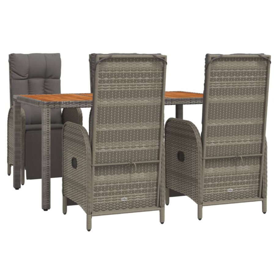 5-delige Tuinset met kussens poly rattan grijs - Afbeelding 3