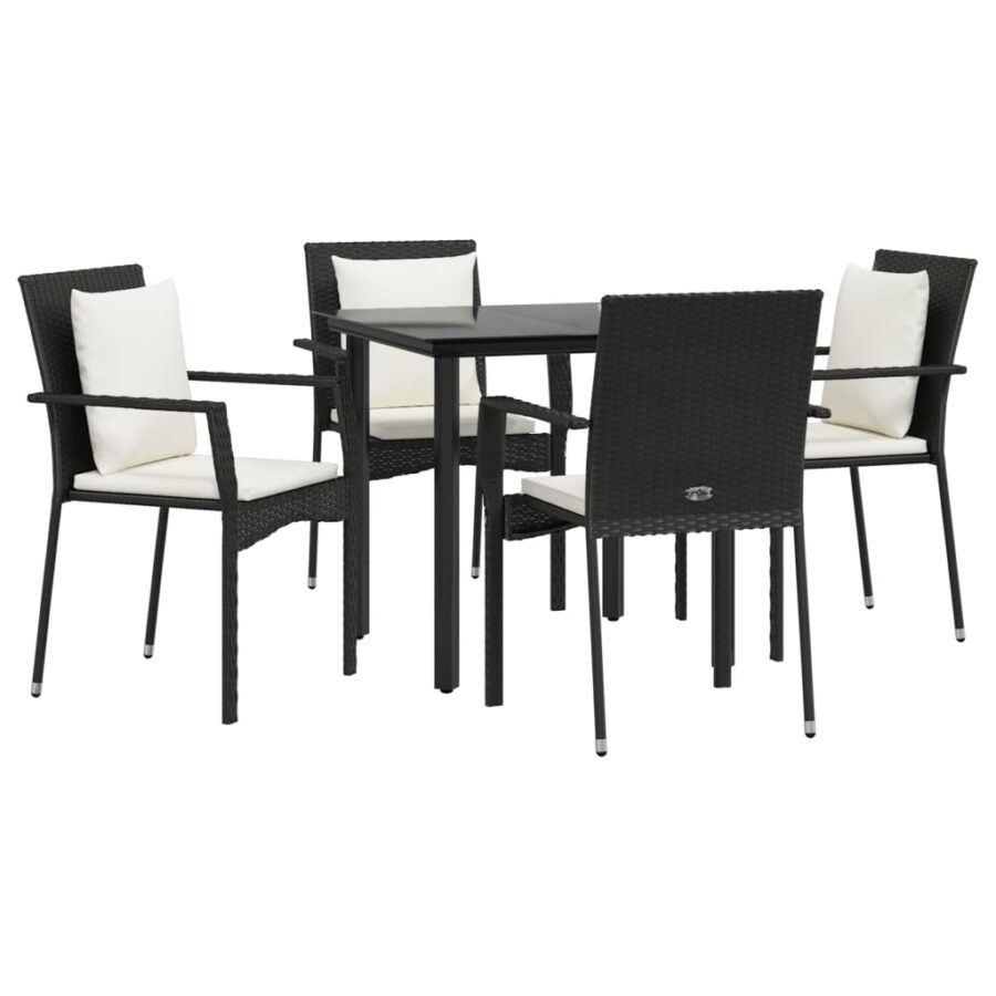 5-delige Tuinset met kussens poly rattan zwart - Afbeelding 3