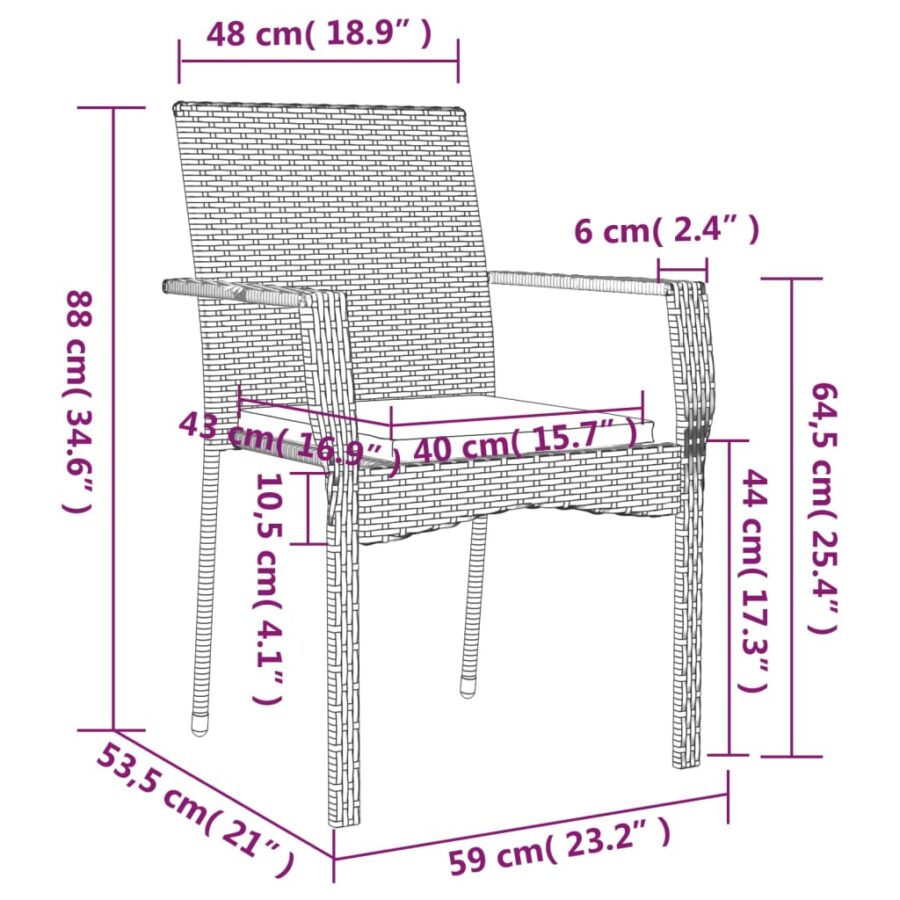 5-delige Tuinset met kussens poly rattan zwart en grijs - Afbeelding 9