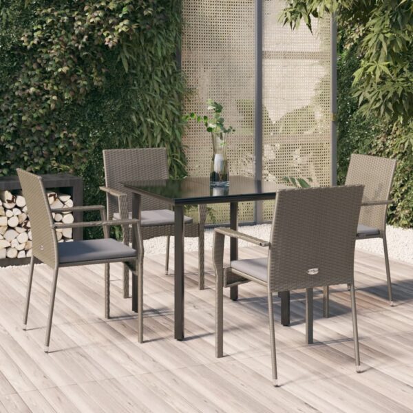5-delige Tuinset met kussens poly rattan zwart en grijs