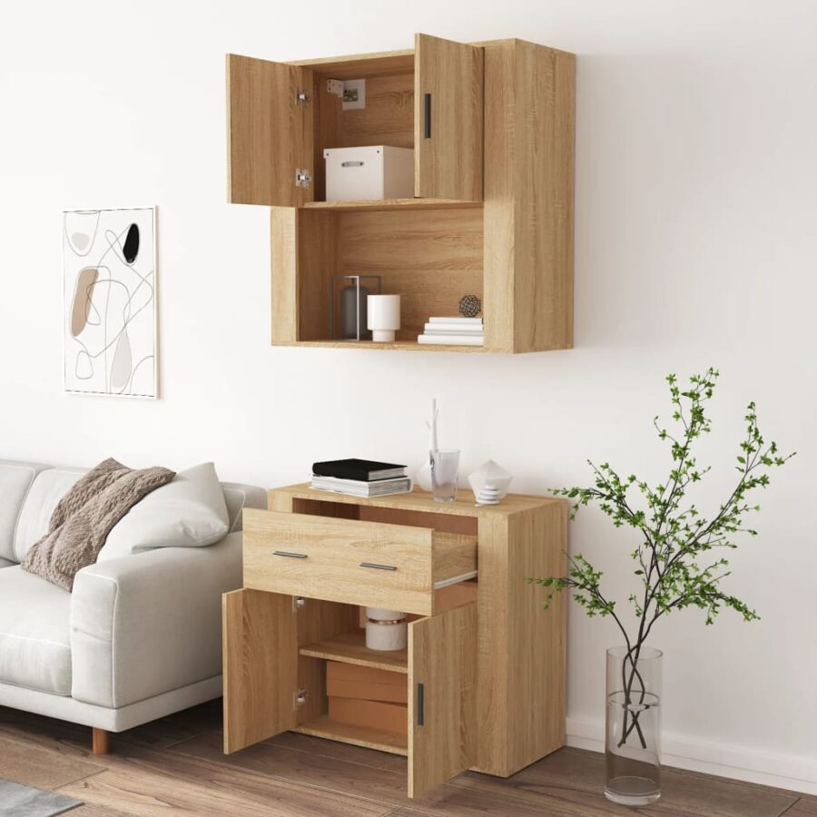 Hoge kast bewerkt hout sonoma eikenkleurig - Afbeelding 5