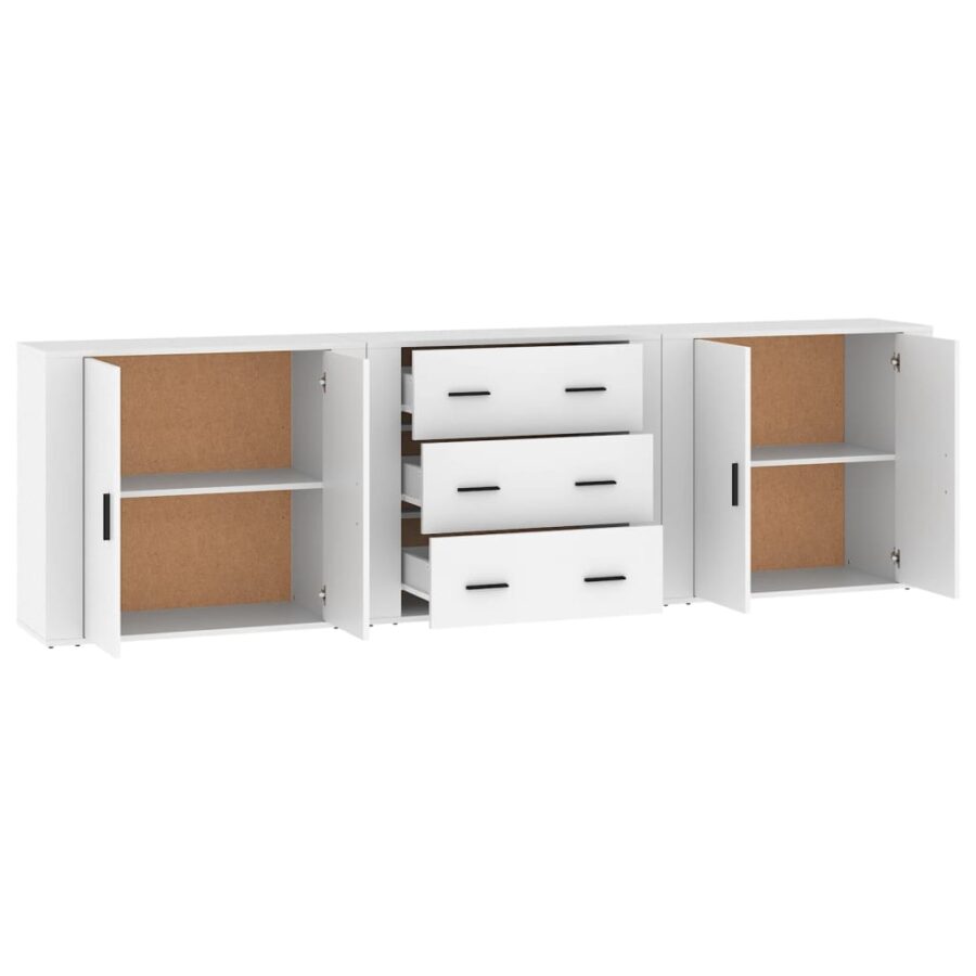 Dressoirs 3 st bewerkt hout wit - Afbeelding 5