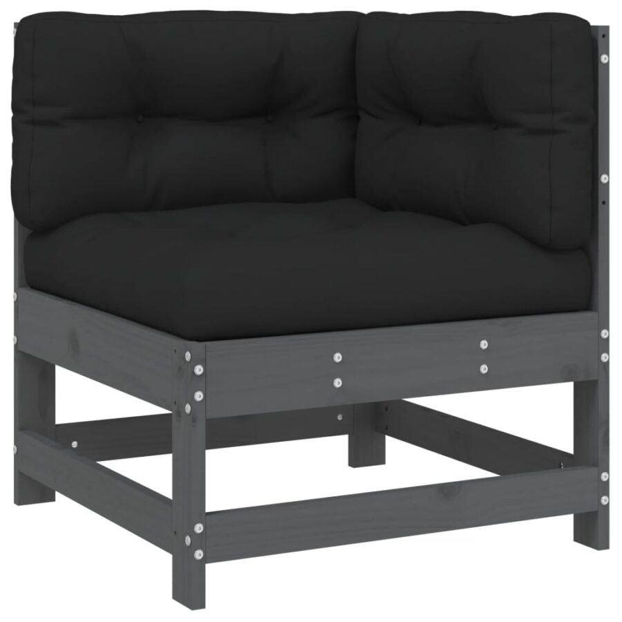 6-delige Loungeset met kussens massief hout grijs - Afbeelding 4