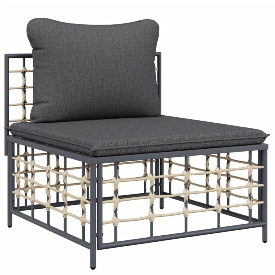 9-delige Loungeset met kussens poly rattan antracietkleurig - Afbeelding 5
