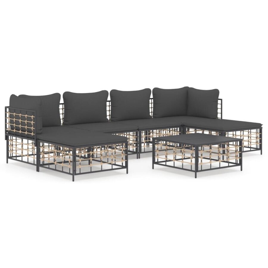7-delige Loungeset met kussens poly rattan antracietkleurig - Afbeelding 2