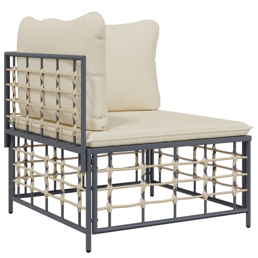 9-delige Loungeset met kussens poly rattan antracietkleurig - Afbeelding 4