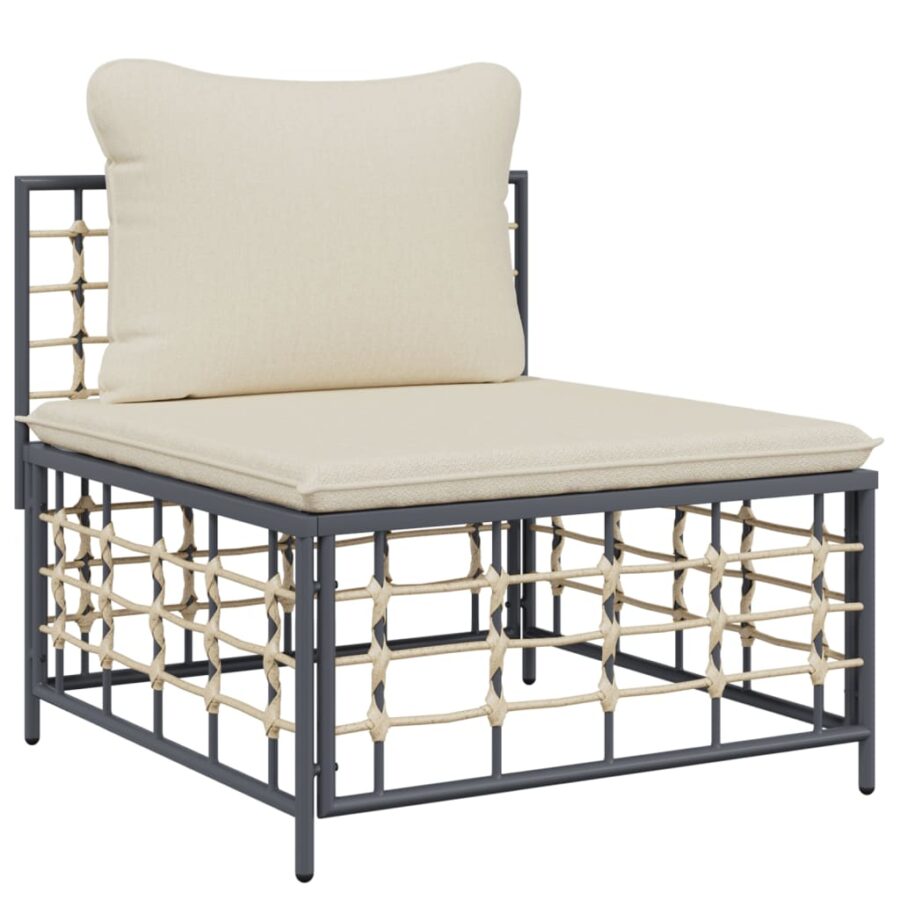 9-delige Loungeset met kussens poly rattan antracietkleurig - Afbeelding 5