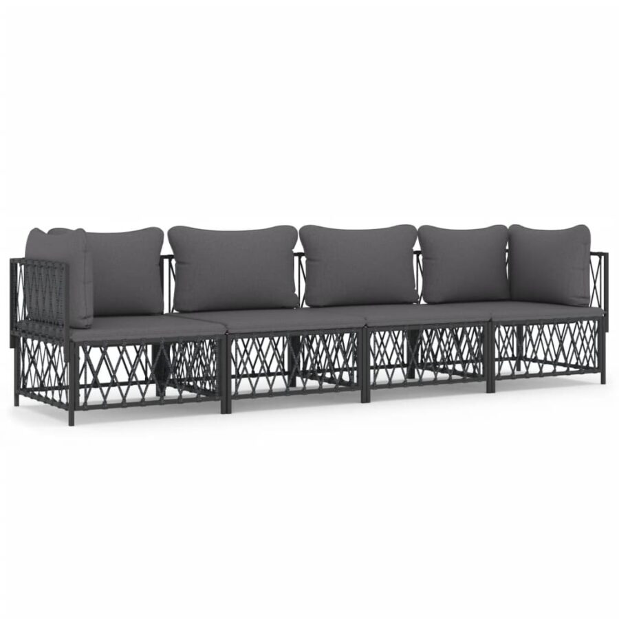 4-delige Loungeset met kussens staal antracietkleurig - Afbeelding 2