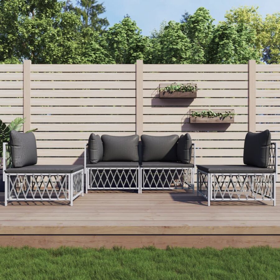 4-delige Loungeset met kussens staal wit